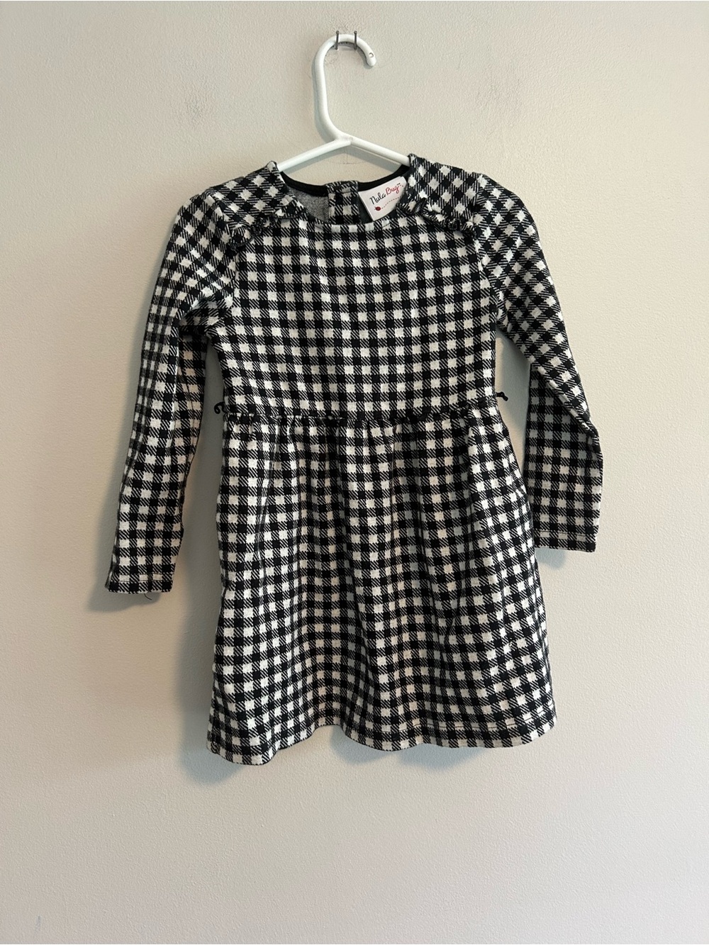 Nula bug toddler 4 Black & White Gingham Long-Sleeve Dress
